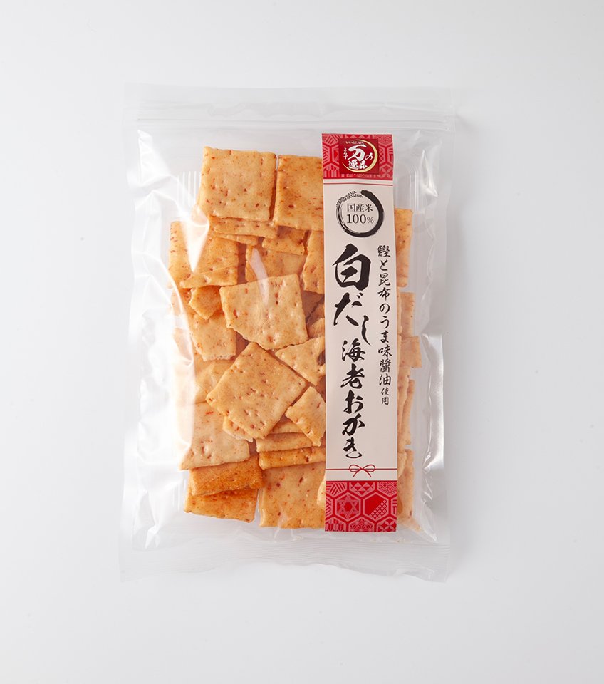 万の逸品 白だし海老おかき｜万代のこだわり（イチオシ！）